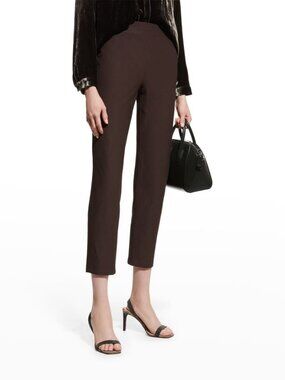 Eileen Fisher Washable Stretch Crepe Capri Pants Women's M Brown USA Pull-On